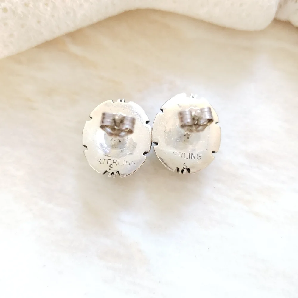 Vintage Native American Navajo Turquoise and Sterling Silver Stud Earrings - Picture 2 of 3